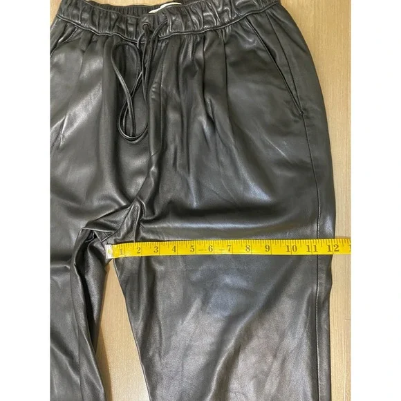 Zara Black Drawstring‎ Elastic Waist Black Faux Leather Pants Women's Size M - Picture 5 of 9